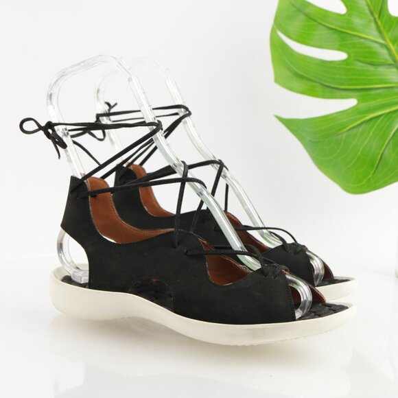 L'Amour Des Pieds Womens Nesimah Sandals Size 7 Black Leathte Ankle Tie Up Shoes - Picture 13 of 14